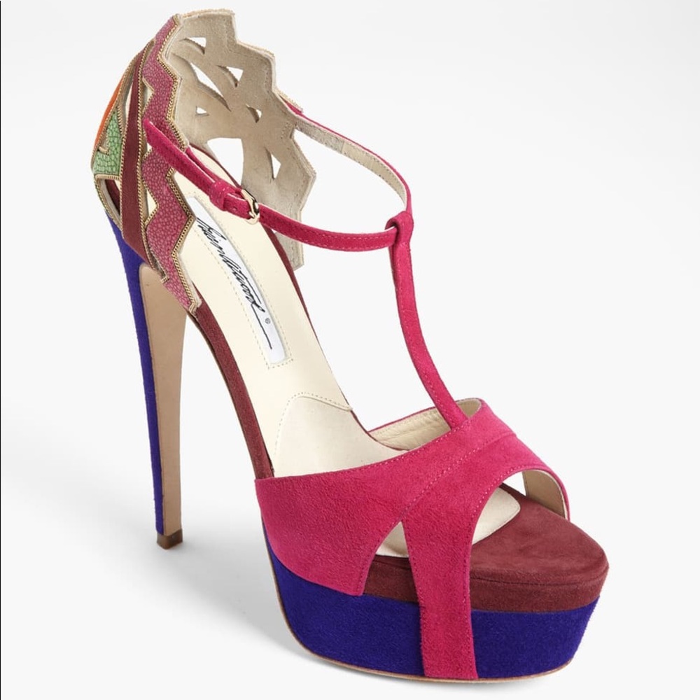 Brian Atwood Maia Suede and Stingray Tbar Sandals